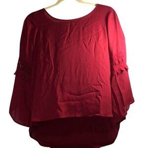 Tacera Womens Blouse RN 137570 Hi Lo Hem Embroidered Lace Long Sleeves Detail Re